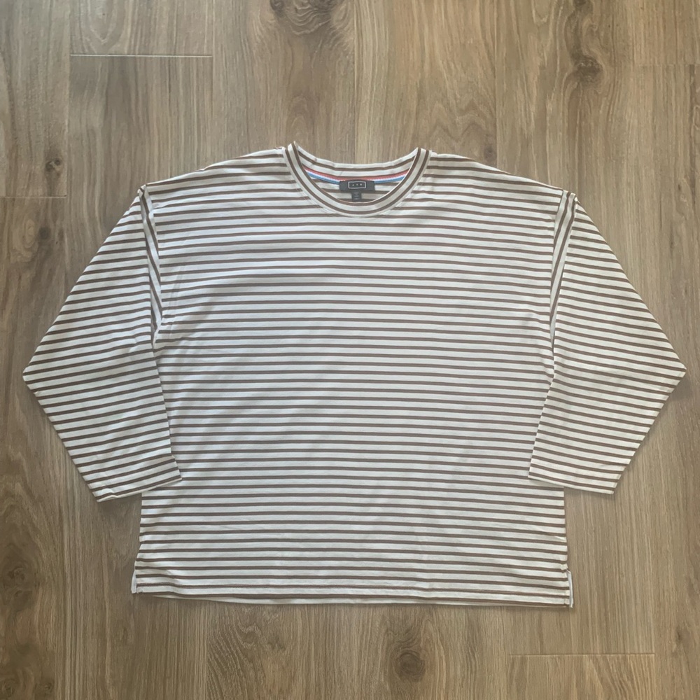AYR XL The French Fry T-Shirt Womens 100% Cotton Brown Striped Long Sleeve Top